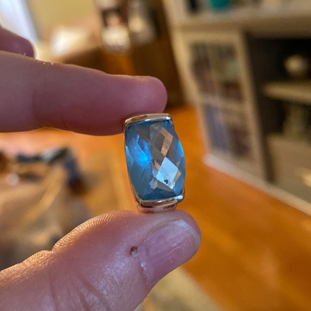Sterling silver size 6 cocktail ring with aquamarine stone.